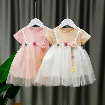 

Baby Girls Dresses summer princess Clothes Lace splice Kids Clothes Baby Short sleeve Birthday Party Dress girls clothes