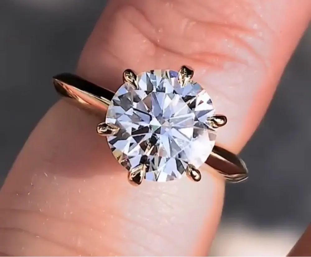 14k кольцо из желтого золота с 7 5mm круглый цвет GH старинное Европейское огранка