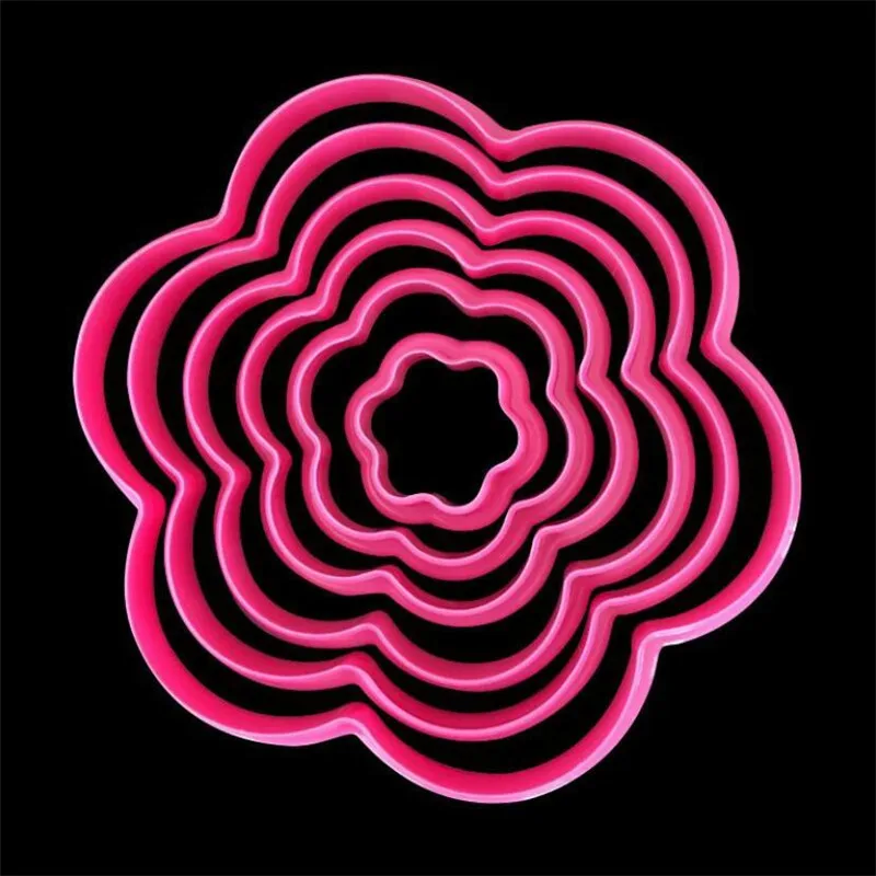 6pcs/set Pink Plum Flower Cookie Cutter Plunger Cake Mold Biscuit Stamp Fondant 3D Cake Decorating Tools Baking Moulds