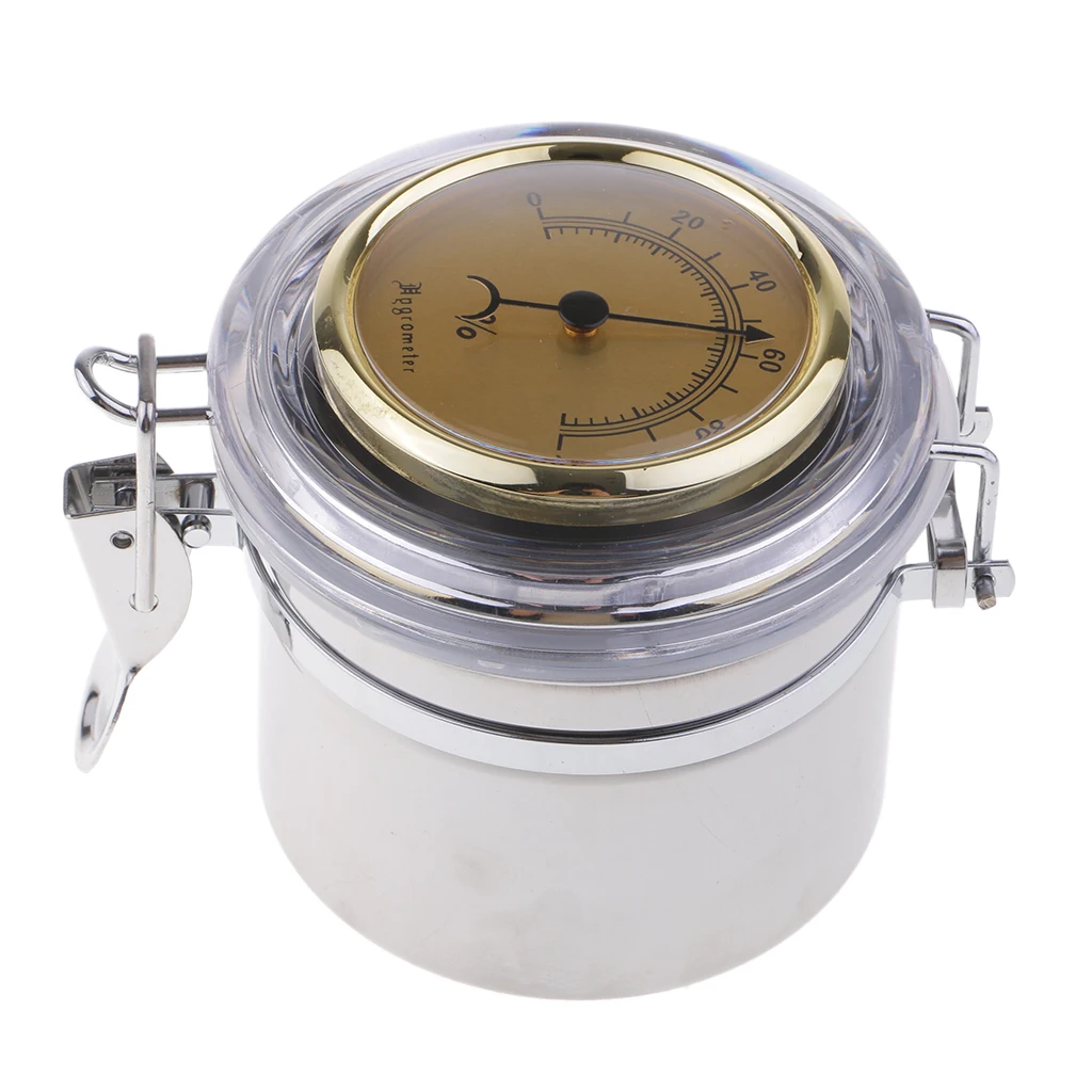 Professional Stainless Steel Pipe Tobacco Tin Can with Hygrometer & Humidifier