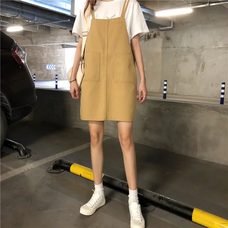 

Photo Shoot 2019 WOMEN'S Dress Summer Korean-style Simple Loose-Fit Slimming Students Mid-length Suspender Strap Computer Cable
