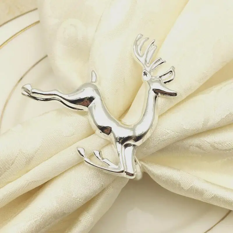 NEW 1Pcs Christmas deer napkin rings Silver Gold Alloy napkin buckle napkin buckle hotel wedding party table decoration - Цвет: silver