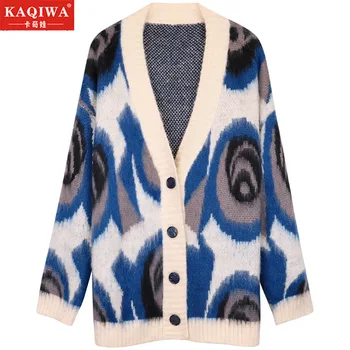 

Korean blue sweater autumn and winter Mohair loose lazy fashion Korean thickened women's coat fashion knitted cardigan