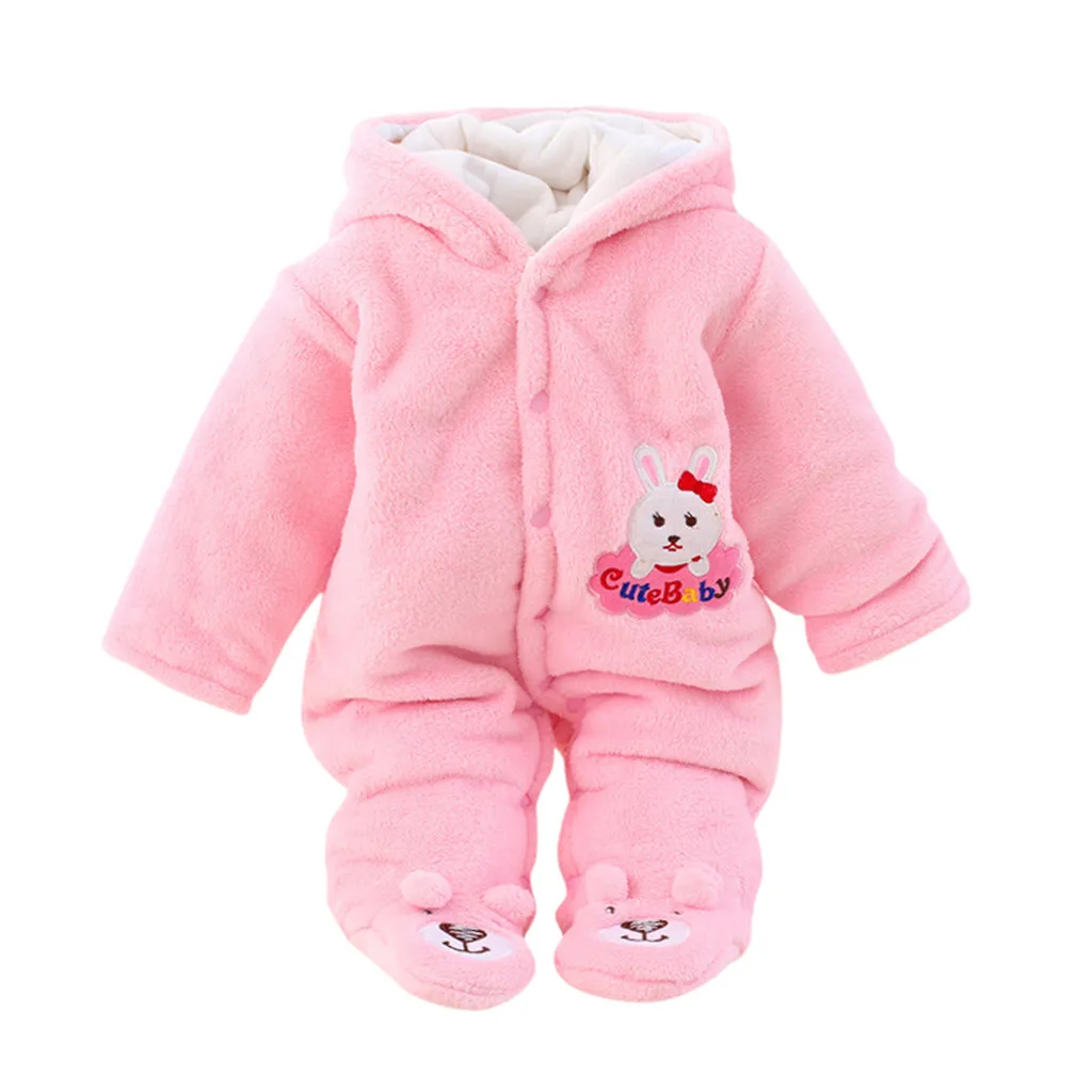 Cute Winter Infant Romper Boys Girls Cartoon Fleece Hooded Warm Long Sleeve Romper Baby Winter Clothes recien nacido invierno - Цвет: Pink