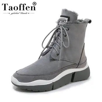 

Taoffen 5 Color Genuine Leather Snow Boots Lace Up Plush Fur Winter Shoes Woman Round Toe Ankle Boots Footwear Size 35-39