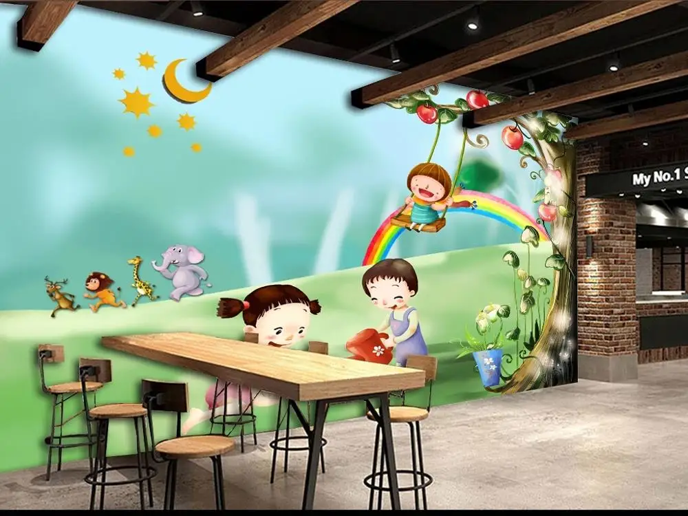 

Fairy tale world cartoon girl animal child bedroom mural TV back wall decor deep 5D embossedCustom large mural 3D wallpaper