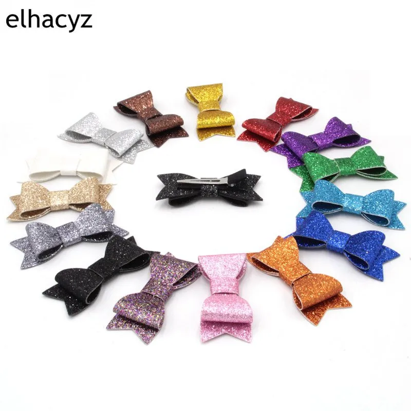 Glitter couro cabelo Bow Clips para meninas, Hairpin Chic Kids, Bowknot Hairgrip, Headwear Acessórios, 3 