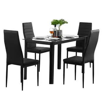 Black Rectangle Tempered Glass Dining Table 1