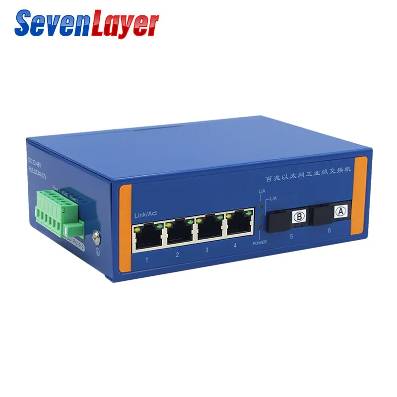 Промышленный Ethernet коммутатор Ethernet 10/100 м сигнал усиления DIN Rail Тип медиа-конвертер 4 порт Ethernet 2 волокна