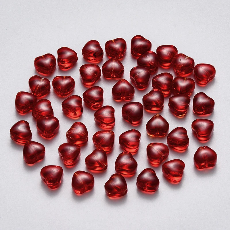 100Pcs Transparent Spray Painted Glass Beads Mixed Style Heart Shape Spacer Bead for DIY Bracelet Jewelry Making Bulk 6x6x4mm