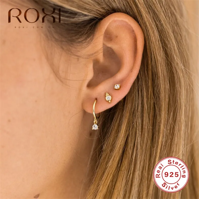 ROXI CZ AAA циркониевые хрустальные маленькие серьги-гвоздики свадебные серьги из стерлингового серебра 925 пробы для женщин минималистичные серьги, ювелирные изделия