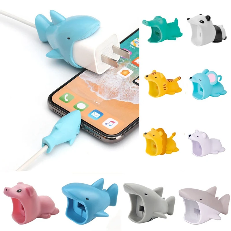 2Pcs/Set Animal Bite Charger Adapter Cover Wire Cable Protector Case for 5W iPhone Charger Charging Data Line Cable Case