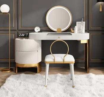 

Bedroom light luxury LED lamp Smart Mirror dresser storage cabinet integrated dresser table