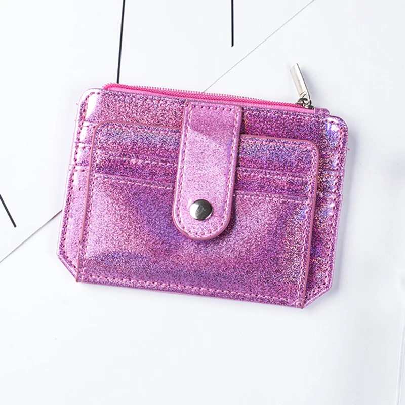 Pink Женские кошельки, кожаный женский кошелек, мини-кошелек на застежке, Одноцветный держатель для нескольких карт, модные короткие кошельки для монет, тонкий маленький кошелек на застежке-молнии - Цвет: Pink