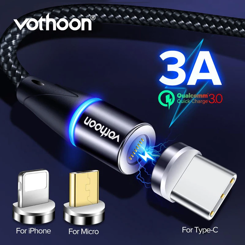 

Vothoon 1m Magnetic USB C Cable 3A Fast charging Micro Cable USB Type C Cable For iPhone Xs 8 Samsung S10 Xiaomi 9 USB Charging