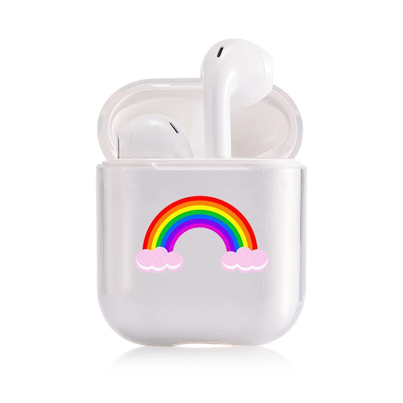I201391 Простые Мультяшные наушники чехол для Apple airpods чехол милый забавный Радужный сладкий сердце Air Pods Модный чехол прозрачный жесткий чехол - Цвет: I201391
