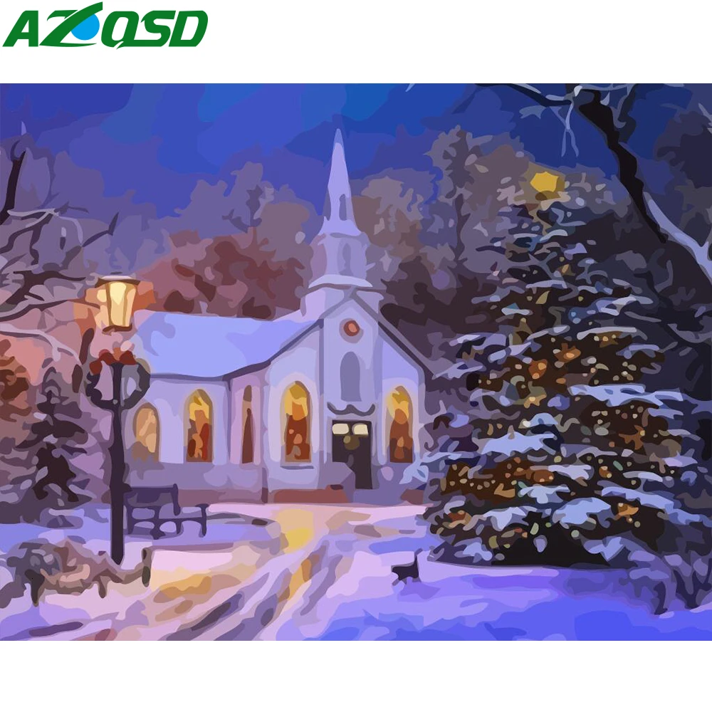 

AZQSD Unframe Paint By Number On Canvas Kits Landscape DIY Decoration Coloring By Numbers Builing Acrylic Paint Handmade Gift