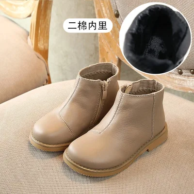 Ботинки для девочек из натуральной кожи; модные детские ботинки; zapatos; Теплые ботильоны; botas; Водонепроницаемая детская обувь; зимние кроссовки для малышей - Цвет: white cotton