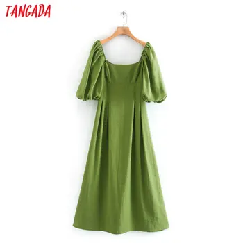 

Tangada fashion women vintage green maxi dress puff short sleeve ladies summer long dress vestidos 2XN13