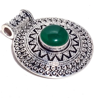 

Genuine Green Onyx Pendant Silver Overlay over Copper , Hand made Women Jewelry Gift