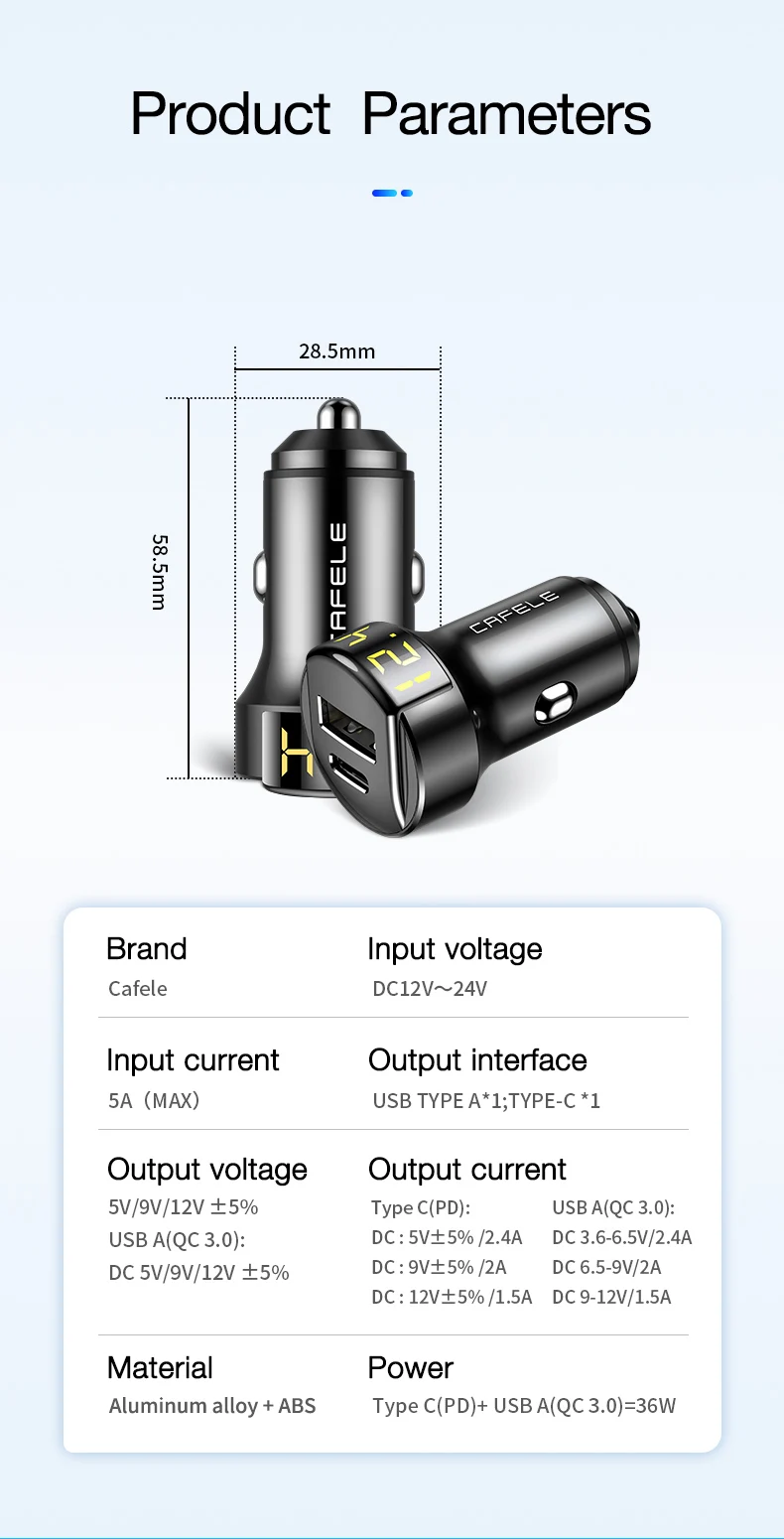 Cafele 36 Вт Быстрая зарядка 4,0 USB Автомобильное зарядное устройство для iPhone Xiaomi huawei samsung QC4.0 QC3.0 usb type C PD быстрое зарядное устройство Автомобильный телефон