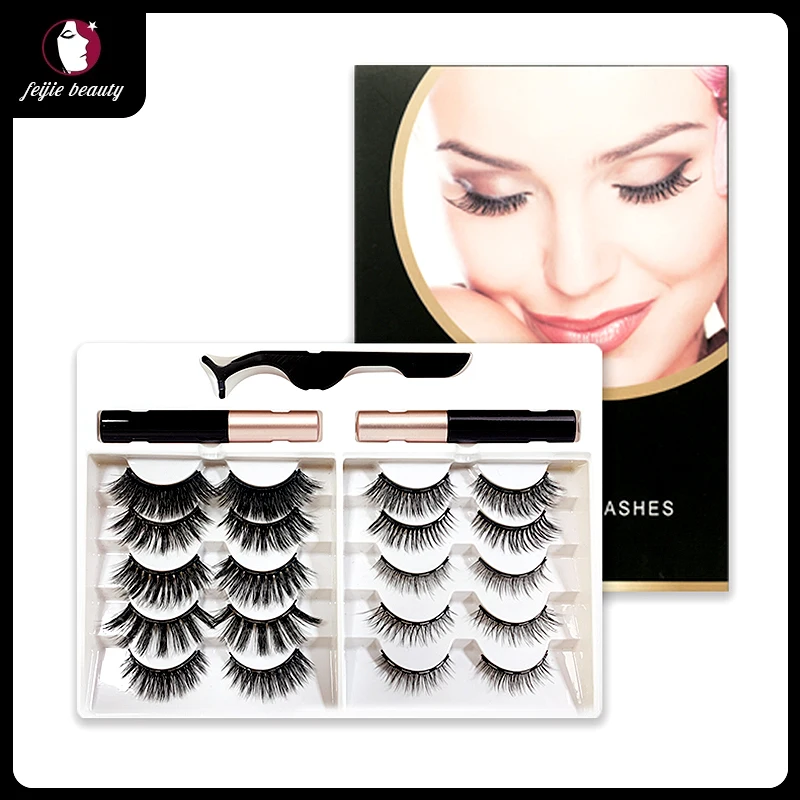 

10pairs Faux mink Eyelashes Magnetic Eyelash Lashes 3D False Lash Magnet Extension Liquid Eyeliner & Tweezer Set Waterproof Kit