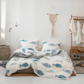 

Nordic Style Fishes Bedding Set Bed Decor Bedclothes Pillowcases US Twin Queen King Bed Linen Set Adults Bed Duvet Cover Set