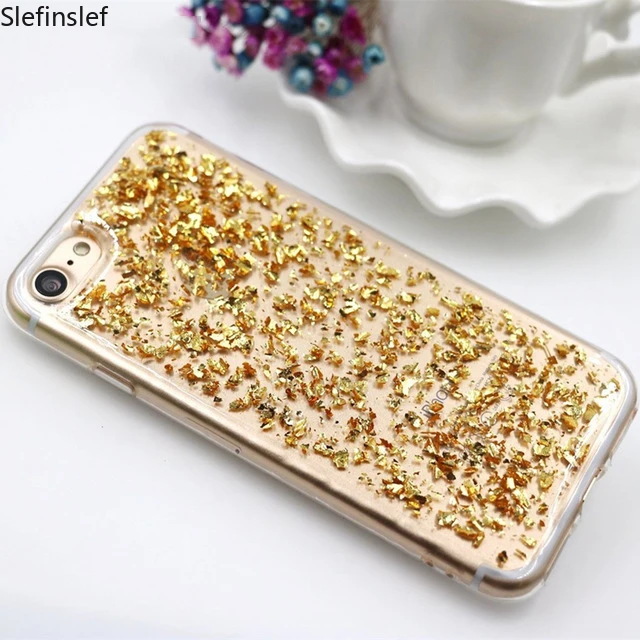 Блестящий чехол из золотой фольги с блестками для телефона iPhone 6 6s 7 8 Plus 10 X XS XR Max SE 5