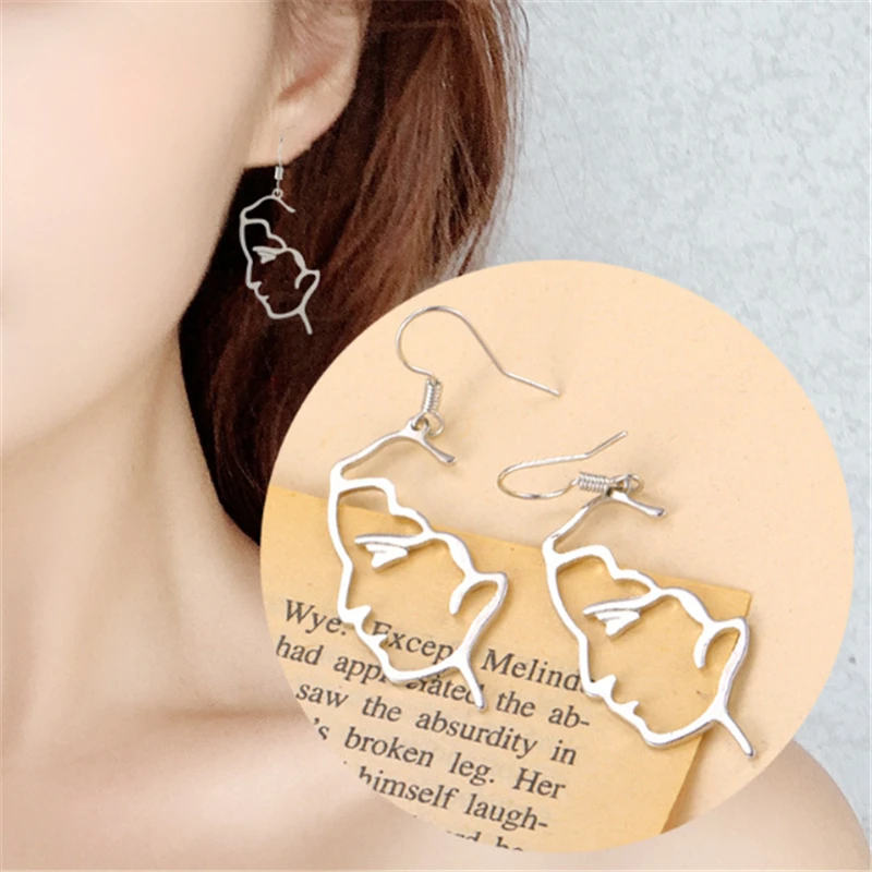 

Ailodo Fashion Vintage Silver Face Drop Earrings For Women Jewelry 2019 Hollow Abstract Human Art Facial Dangle Earrings LD362