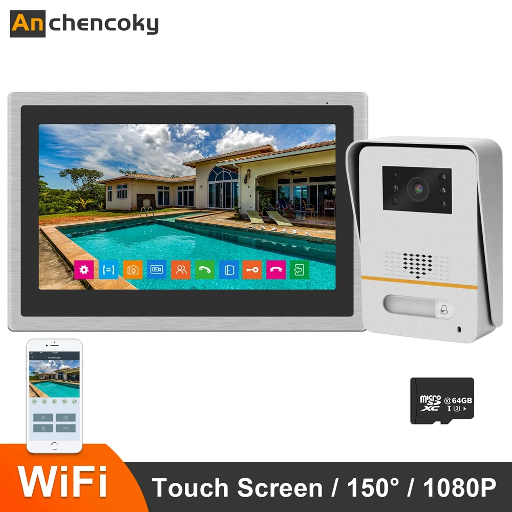 Anchencoky 10Inch Wireless WiFi Smart IP Video Door Phone Intercom System 1080P Wide Angle Doorbell Camera Support Remote unlock