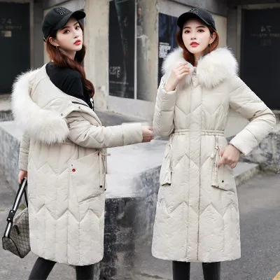 off white Модный пуховик для женщин; большие размеры; хлопковая верхняя одежда; куртки; Женская Зимняя Теплая стеганая меховая парка с капюшоном; пальто для женщин - Цвет: off white