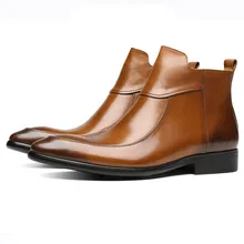 2019 Luxury Brand Handmade Mens Chelsea Boots Classic Genuine Leather Zipper Dress Boots Black Brown Ankle Boots Men 2019 Luxury Brand Handmade Mens Chelsea Boots Classic Genuine Leather Zipper Dress Boots Black Brown Ankle Boots Men
