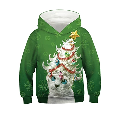 Рождественский свитер с капюшоном для мальчиков и девочек с объемным рисунком; Рождественская елка; Санта-Клаус; Детское пальто; одежда для детей - Цвет: TZ027-Green
