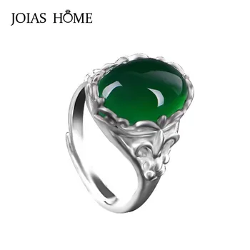 

JoiasHome 925 sterling silver ring vintage emerald gem flower inlay index finger adjustable female ring silver jewelry gift