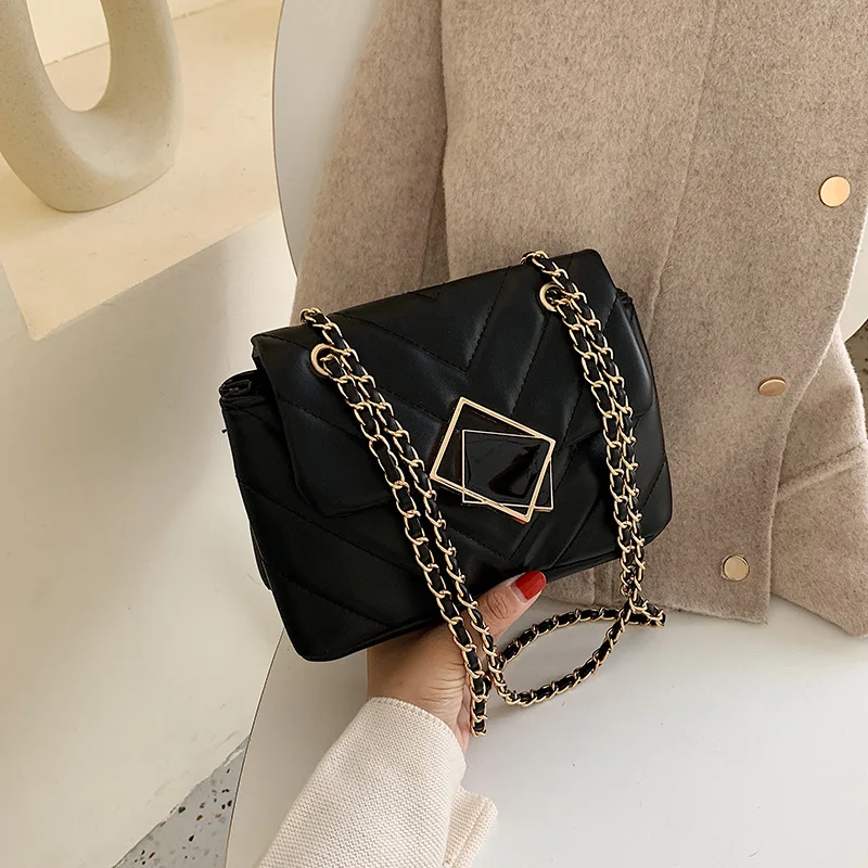 

Shoulder Messenger Bag Lady Women V Embroidery Thread PU Leather Bags Crossbody Mini Bag Female Crown Evening Bags with Chain