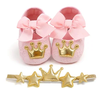 

Baby Girl Infant Princess Shoes Soft Sole Shoes+ Headwear Headband Crown Bow First Walker Crib Shoes Sale