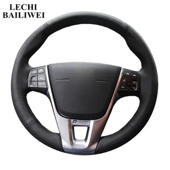 

DIY Black Artificial Leather Car Steering Wheel Cover for Volvo V40 XC60 S60 LV60 S80L Special hand-stitched Steering Covers