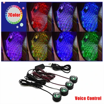 

4Pcs/Set Car LED Atmosphere Decoration Light Lamp Sound Control Interior Ambient Star Light USB Decor Universal