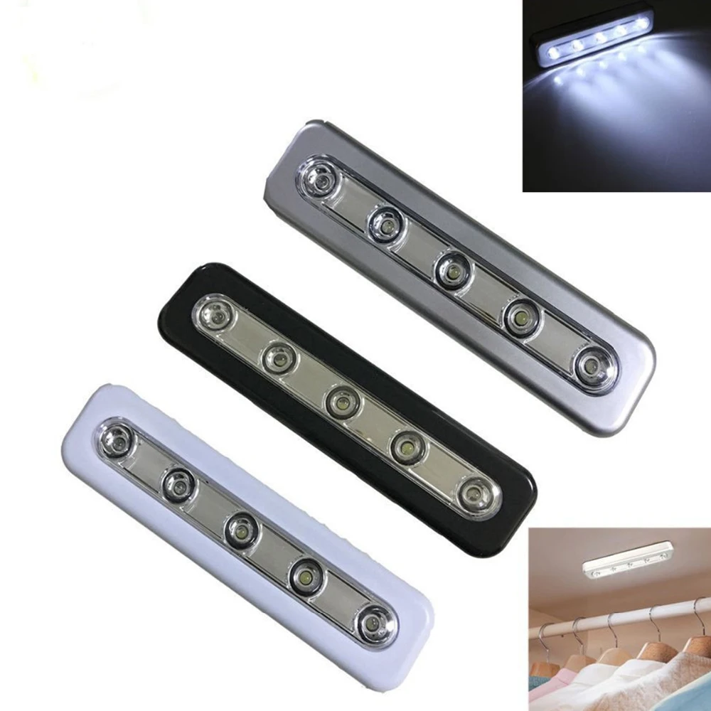 5LEDs Wireless Touch Cabinet Light LED With Adhesive Sticker Battery Powered Lamp Closet Wardrobe Stair Bedroom Drawer Lights 7