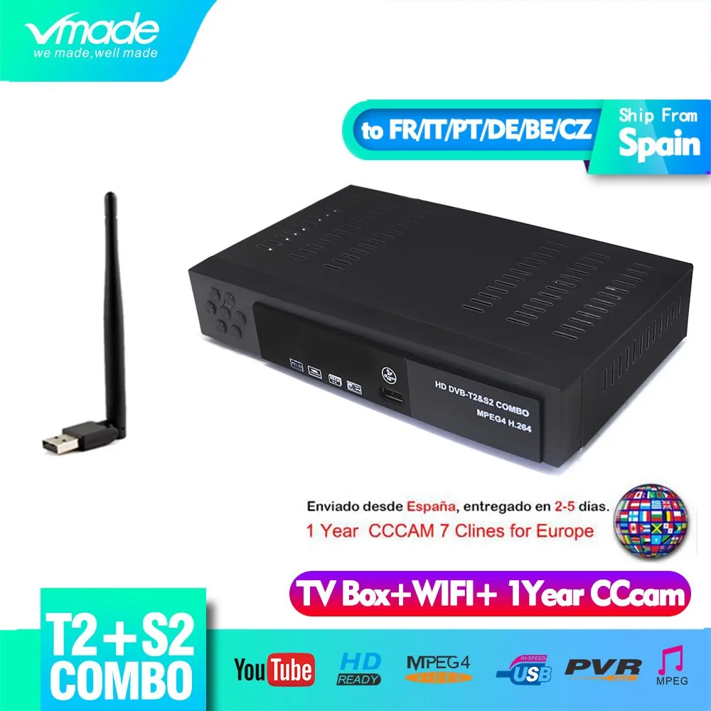 Vmade DVB T2 S2 комбо ТВ коробка H.264 MPEG-2/4 1080p Поддержка IP ТВ YouTube DVB T2 S2 ТВ приемник с USB wifi с 1 год CCCAM