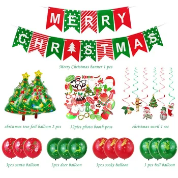 

1 Set Christmas Cartoon Santa Snowman Elk Balloons Set Aluminum Foil Hanging Banner Balloon for Home Hotel Party Decoration