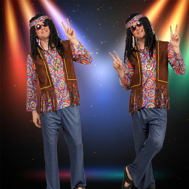 Halloween Adult Retro 60s 70s Hippie Costumes Men Role play Party