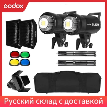 

2x Godox SL-60W 60Ws 5600K Studio LED Continuous Photo Video Light + 2x 1.8m Light Stand + 2x 60x90cm Softbox LED Light Kit