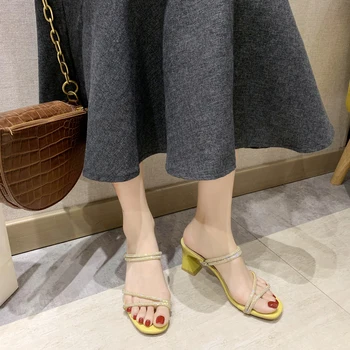 

Candy Colors High Heel Slippers Sandals Women Crystal Narrow Band Slippers Women Shoes Summer Fashion Slip-on Sandals 2020