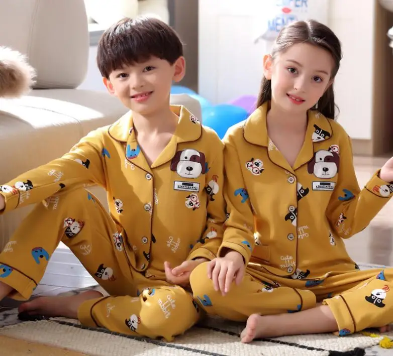 H5651 пижамы для мальчиков Ночная одежда для дома Весна Осень подростков мультфильм длинный рукав хлопок тонкий пижамы Удобный домашний