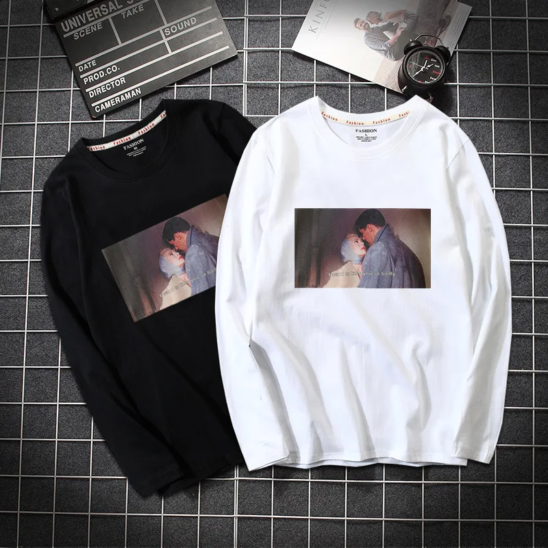 

Environmental Friendly Long Sleeve O-Neck T-shirt men Solid Color Pattern Printed T Shirt male harajuku fashion Cotton Tee Tops