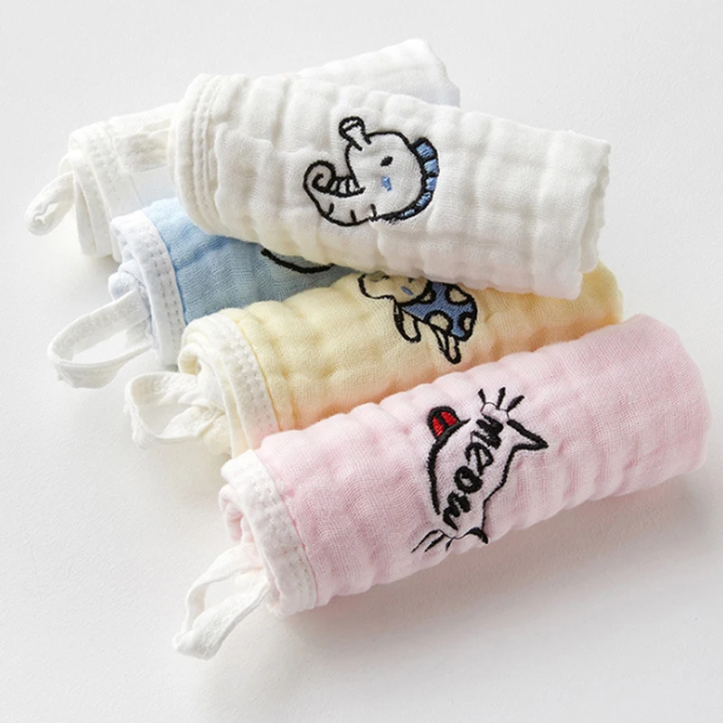  5pcs/pack Saliva Towel Infant Gauze Small Square Towel Newborn Baby Cute Cartoon Breathable Soft Ha