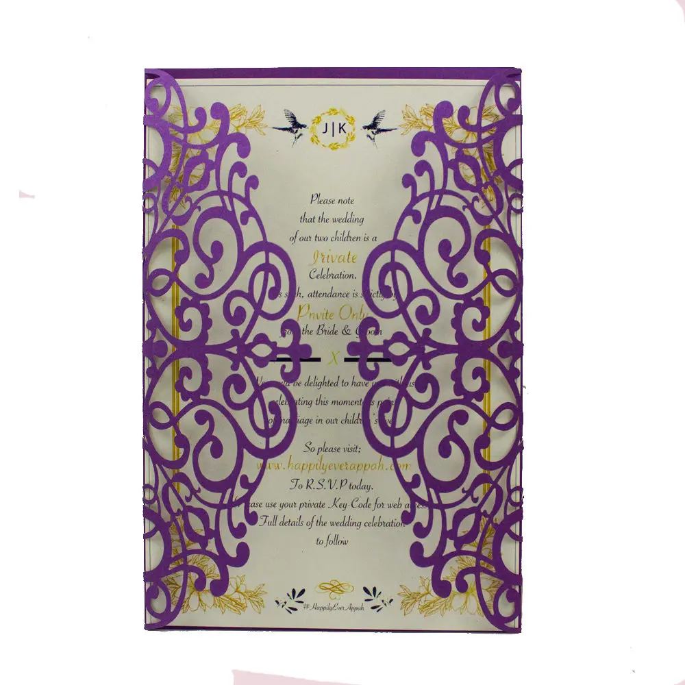 10 шт. розовое золото бордовый винтажные свадебные пригласительные открытки конверт с лазерной резкой Пригласительные открытки - Цвет: pearl dark purple