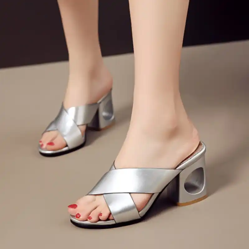 silver mules shoes
