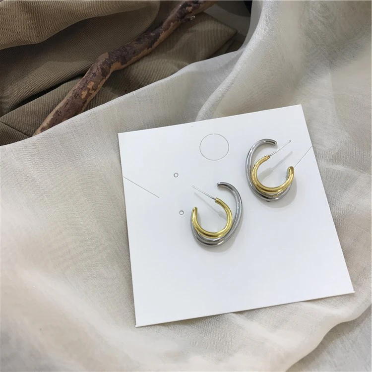 Шикарные корейские двухцветные серебряные золотые геометрические серьги-гвоздики для женщин и девушек праздничные аксессуары на подарок модное ювелирное изделие